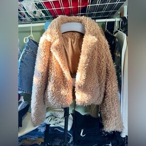 Crazy Blank NYC Teddy Jacket Fuzzy Faux Fur Y2K Cropped Women’s Size S/M